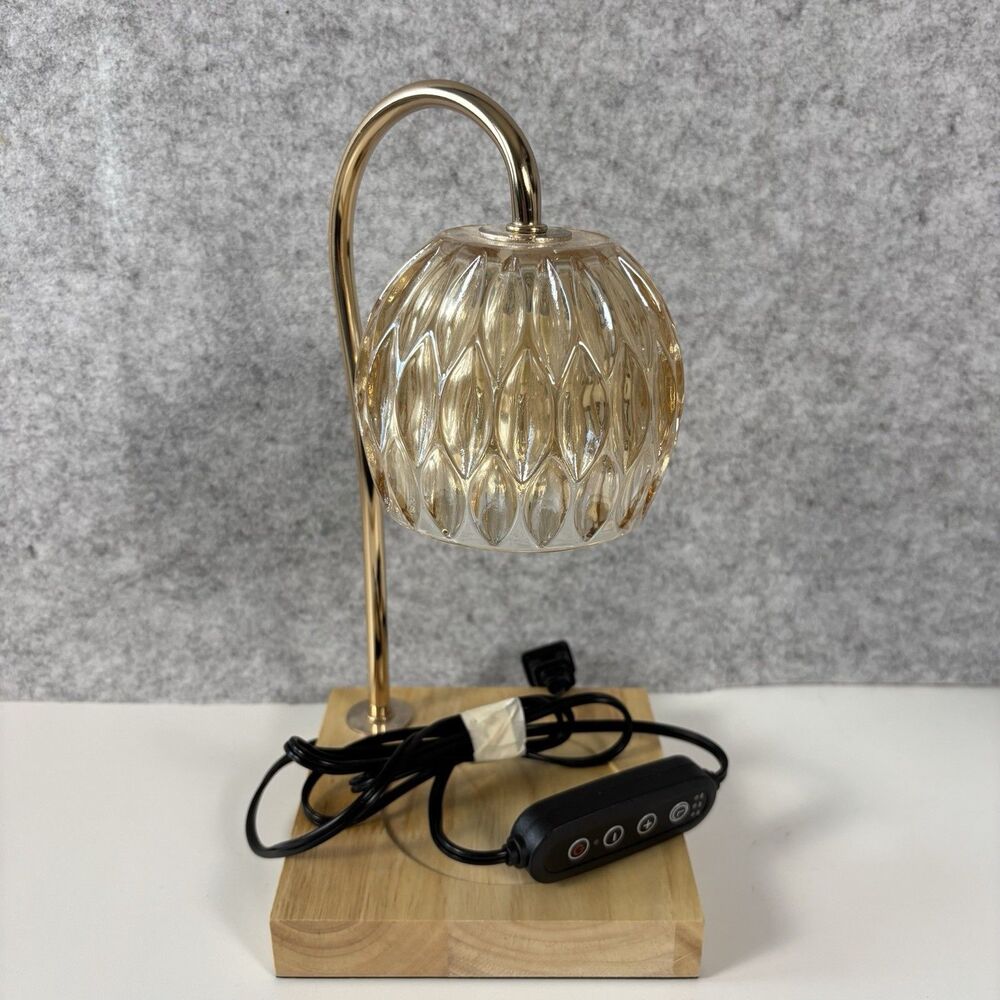 Rotating Candle Warmer Lamp Glass Shade Wood Base Temperature Adjustable LED